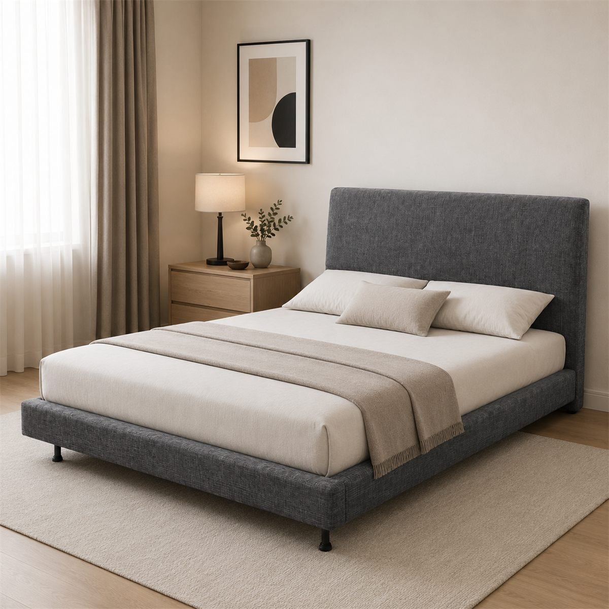 KIRA Channel Bed styled in a bedroom setting