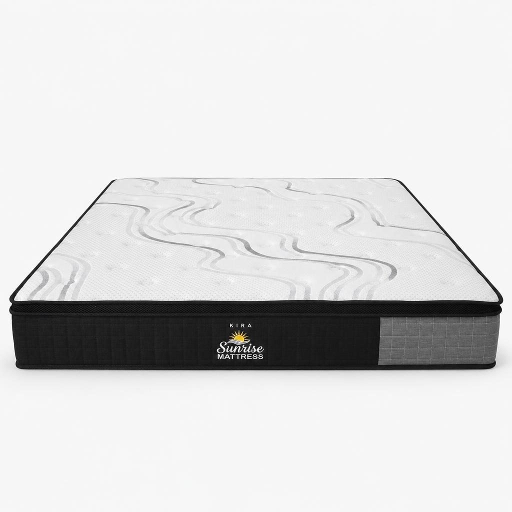 KIRA Sunrise Mattress — front view showing the cool-touch pillow-top cover and edge-support border